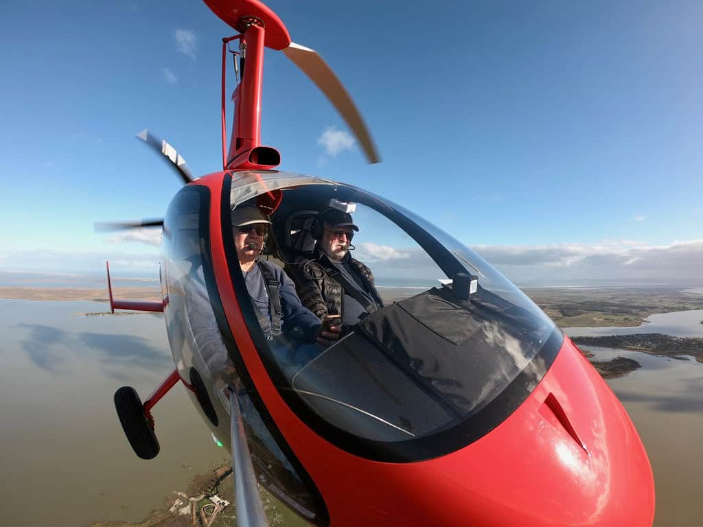 Flying a red gyrocopter