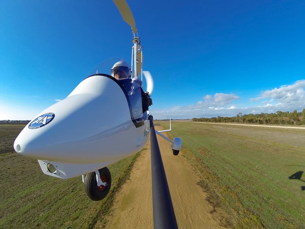 Flying a Magni M16 gyro low across the airstrip